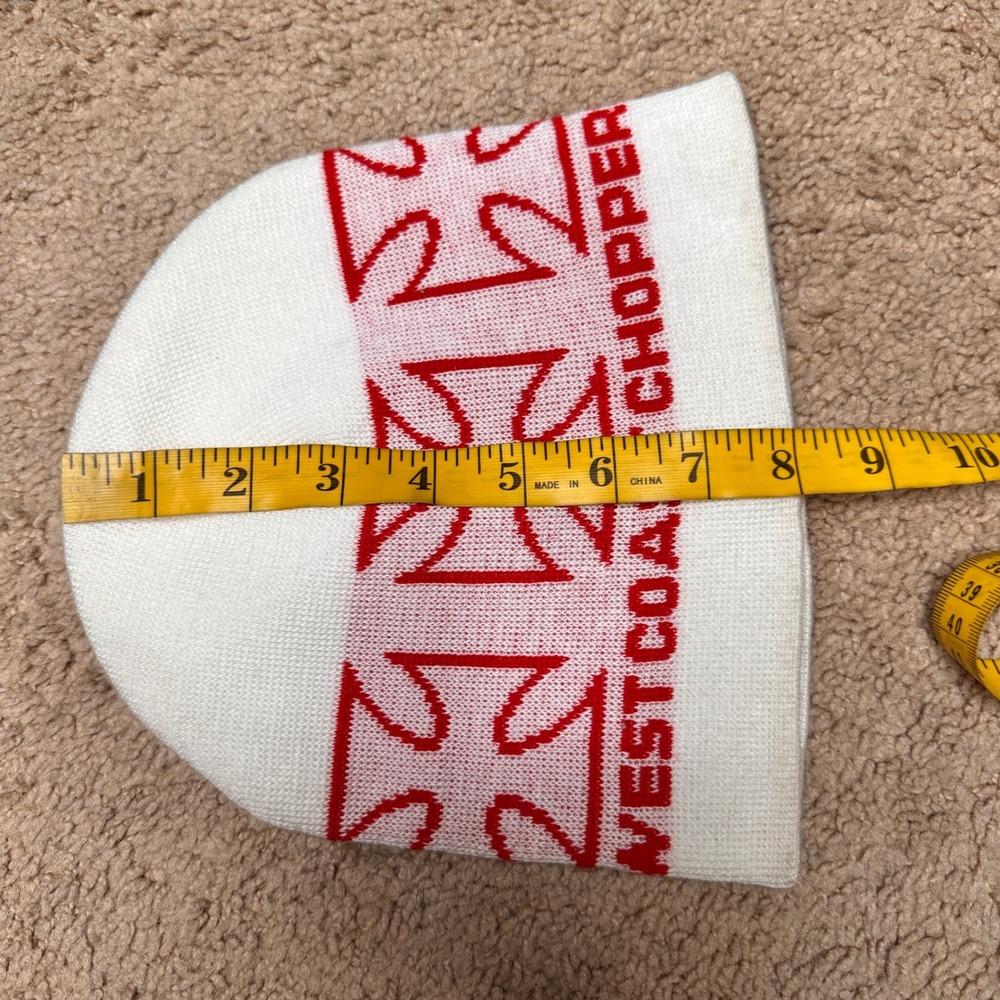 West Coast Choppers Beanie Hat White Red Iron Cross Logo Made in USA Vintage Y2K - Picture 6 of 6